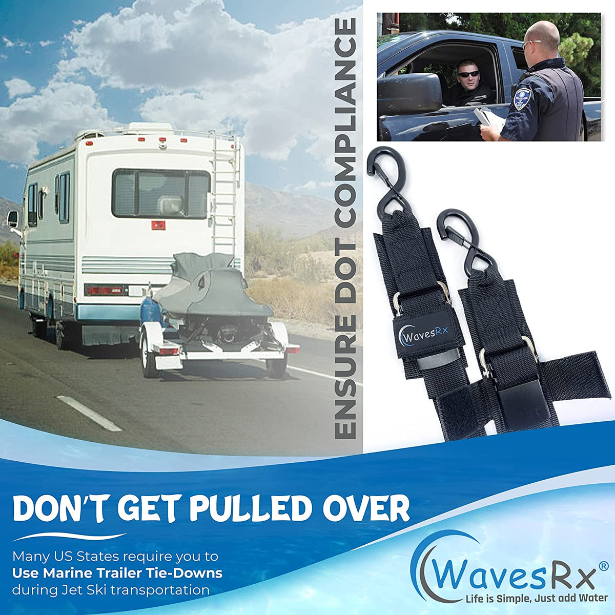 24" Transom TieDown Straps Secure Jet Ski to Trailer (2PK) WavesRx