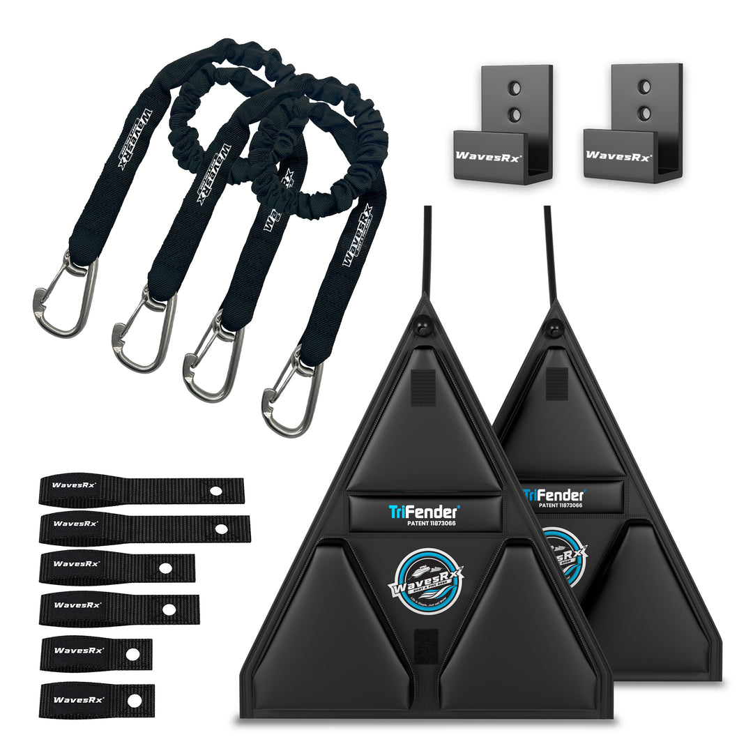WAVESRX ULTIMATE JET SKI DOCKING BUNDLE | TRIFENDER (2PK) + DOCKINGPAL BUNGEE 3'-5' (2PK) + SOFT LOOP CLEATS