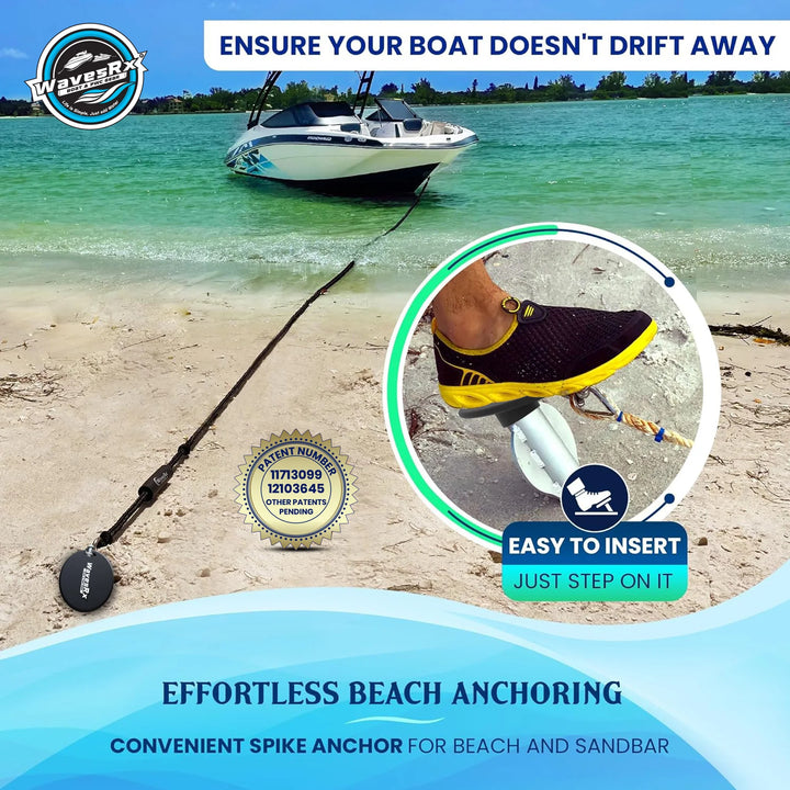WAVESRX BUNGEE LINE (14' - 50') + ALUMINUM SAND ANCHOR + BOAT DOCK LINE ⅜” X 15’