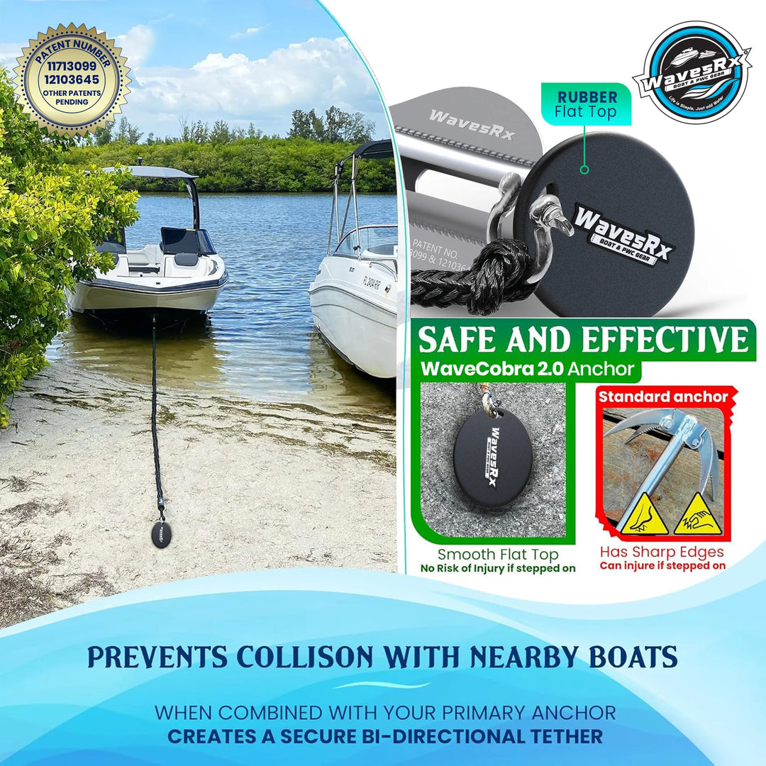 WAVESRX BUNGEE LINE (14' - 50') + ALUMINUM SAND ANCHOR + BOAT DOCK LINE ⅜” X 15’