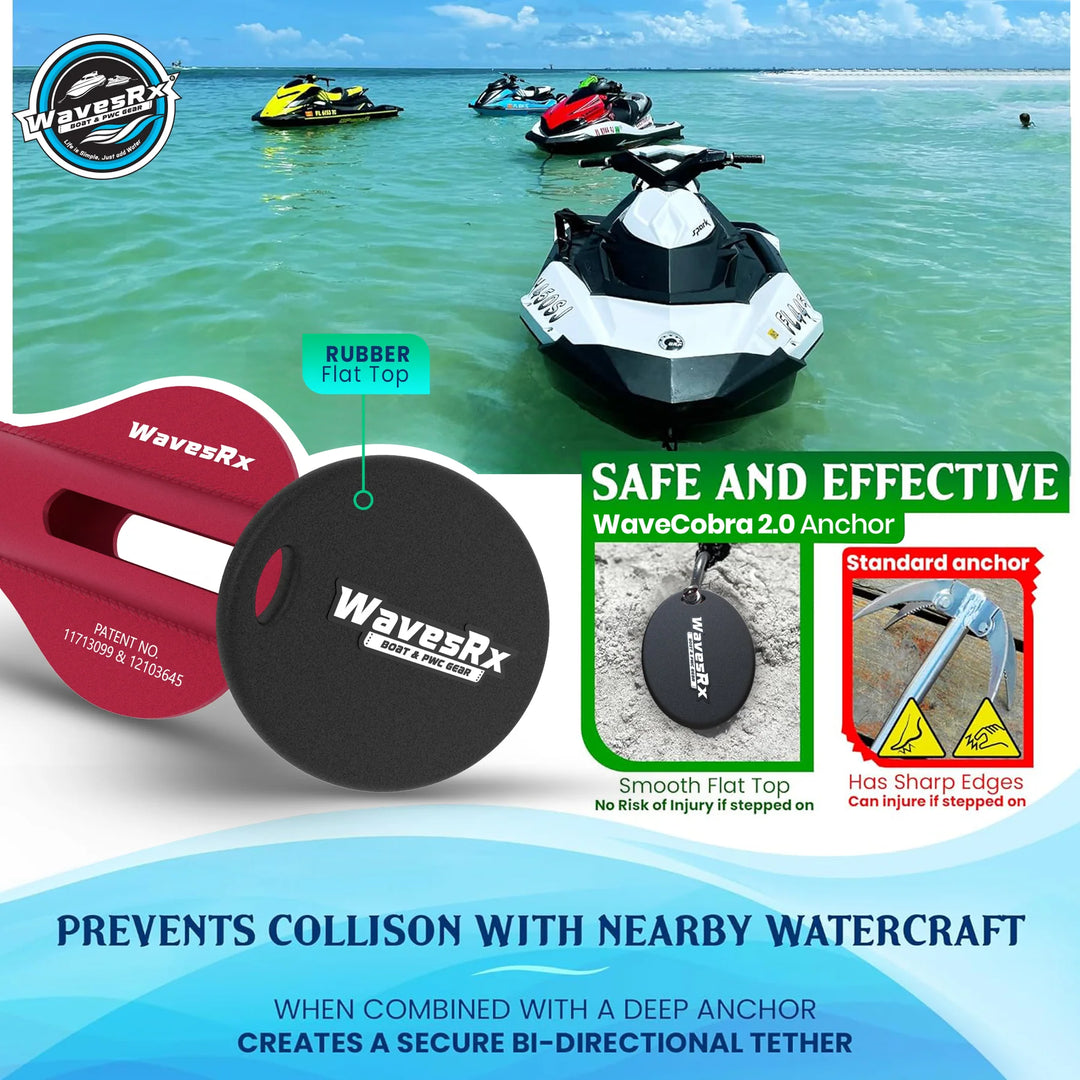 WAVESRX JET SKI DOCKING & ANCHORING BUNDLE | SOFT LOOP CLEATS + ANCHORMATE BUNGEE (7'-14') + 12" BEACH ANCHOR