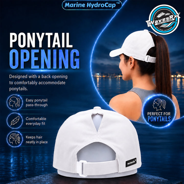 White ponytail-compatible baseball cap