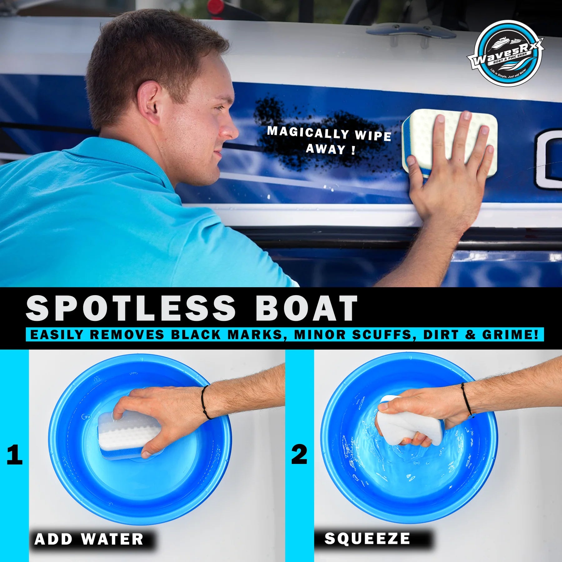 WAVESRX MARINE SCUFF ERASERS PAD + CERAMIC SPRAY WAX (AQUASHIELD) + BOAT WASH (EPICWASH)