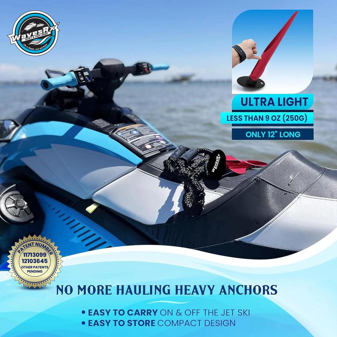 WAVESRX JET SKI DOCKING & ANCHORING BUNDLE | SOFT LOOP CLEATS + ANCHORMATE BUNGEE (7'-14') + 12" BEACH ANCHOR