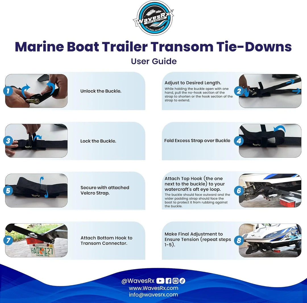 JET SKI TRAILER TRANSOM STRAPS 24" (2PK) + 316 SS WINCH HOOK