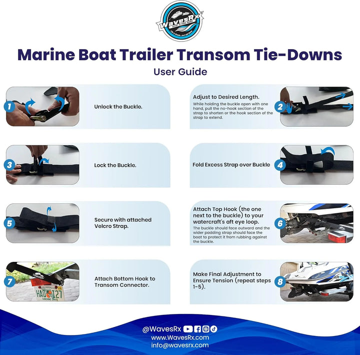JET SKI TRAILER TRANSOM STRAPS 24" (2PK) + 316 SS WINCH HOOK