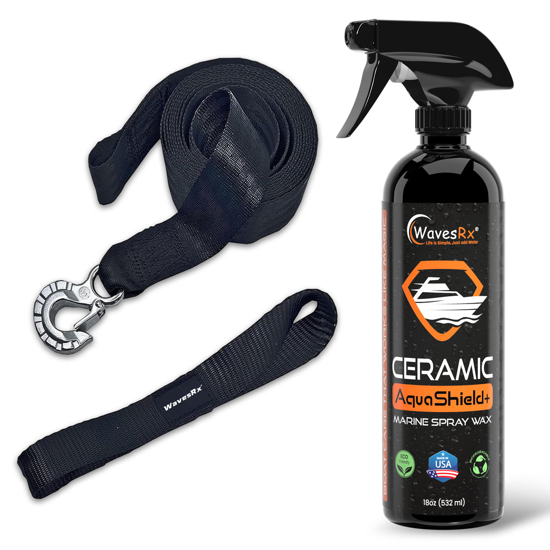 2"X12' JET SKI TRAILER WINCH STRAP WITH SS HOOK + CERAMIC SPRAY WAX (AQUASHIELD)