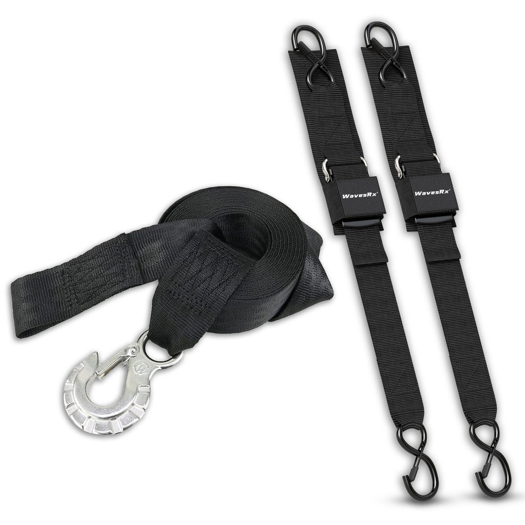 JET SKI TRAILER WINCH STRAP + 2PK 48" TRANSOM TIE-DOWN STRAPS