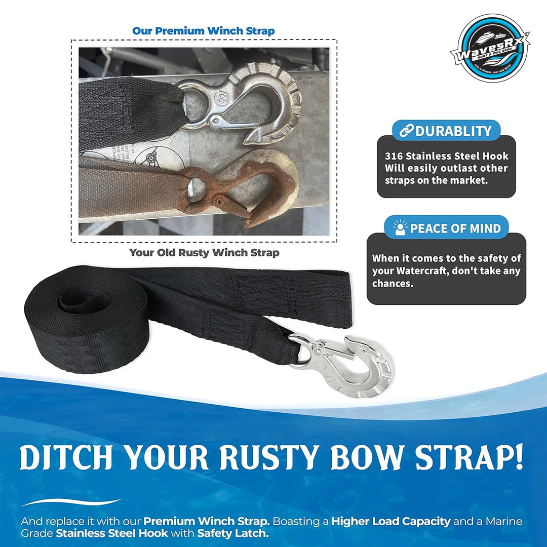 2"X12' JET SKI TRAILER WINCH STRAP WITH SS HOOK + CERAMIC SPRAY WAX (AQUASHIELD)