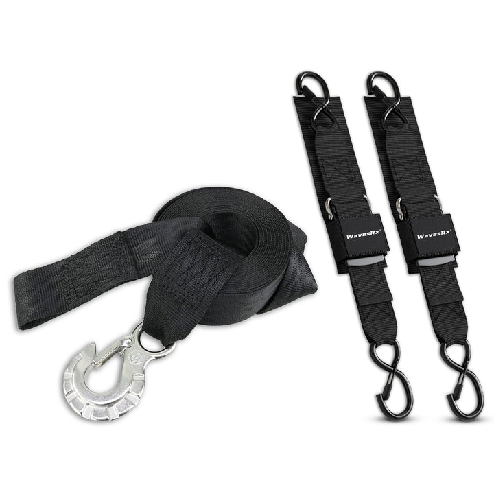 JET SKI TRAILER WINCH STRAP + 2PK 24" TRANSOM TIE-DOWN STRAPS