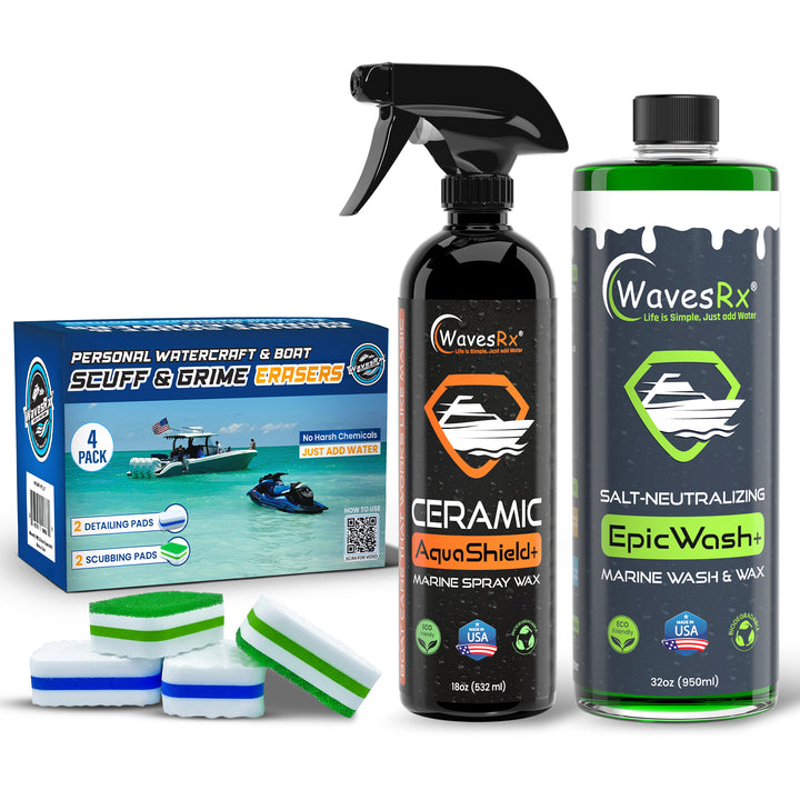 WAVESRX MARINE SCUFF ERASERS PAD + CERAMIC SPRAY WAX (AQUASHIELD) + BOAT WASH (EPICWASH)