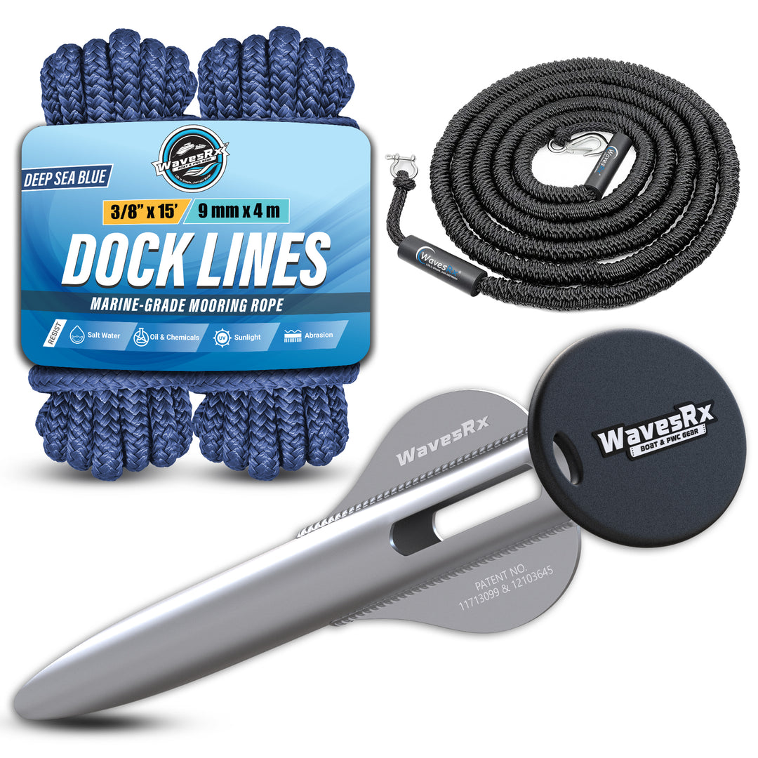 WAVESRX BUNGEE LINE (14' - 50') + ALUMINUM SAND ANCHOR + BOAT DOCK LINE ⅜” X 15’