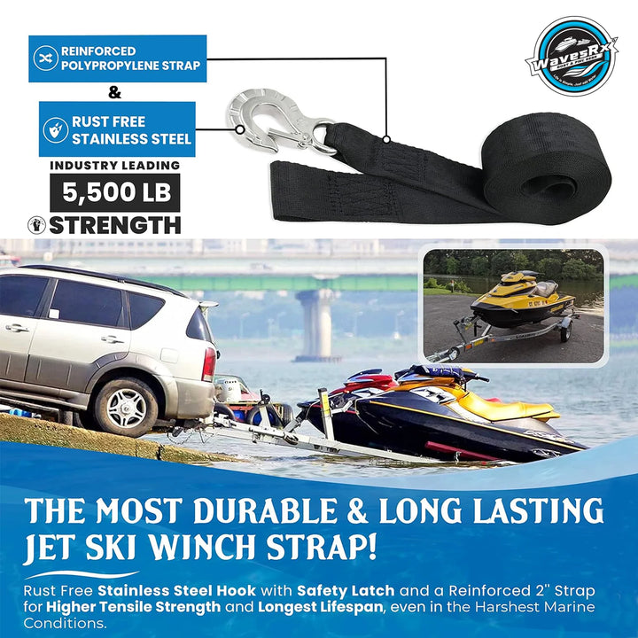 2"X12' JET SKI TRAILER WINCH STRAP WITH SS HOOK + CERAMIC SPRAY WAX (AQUASHIELD)
