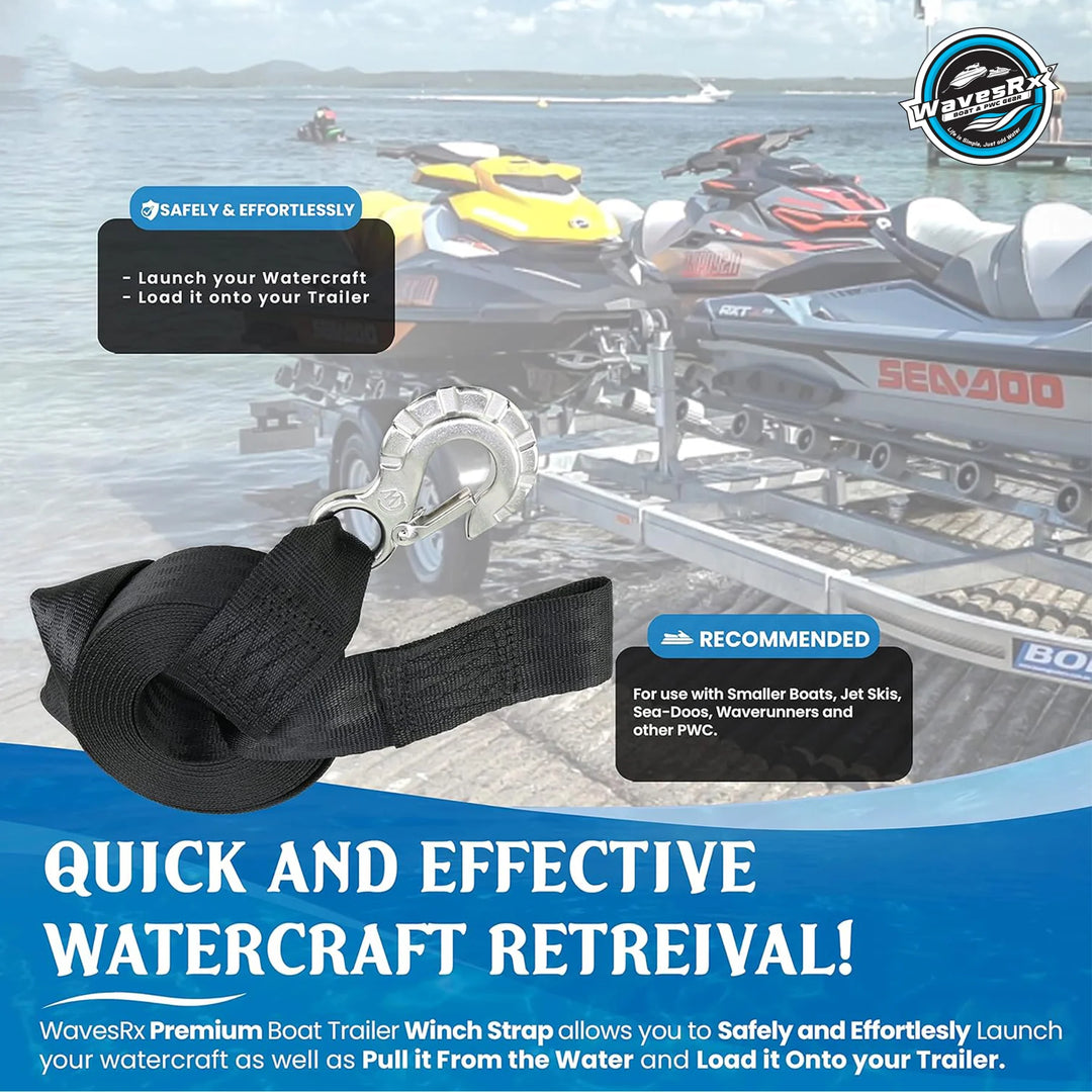 2"X12' JET SKI TRAILER WINCH STRAP WITH SS HOOK + CERAMIC SPRAY WAX (AQUASHIELD)