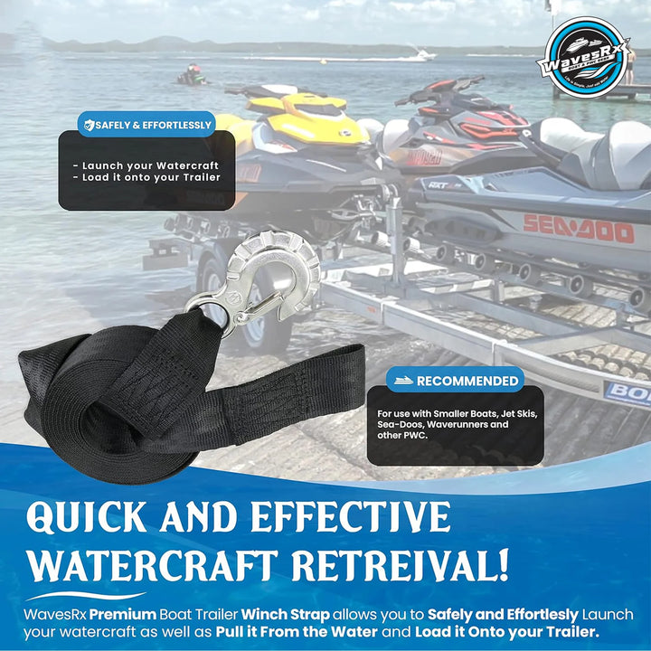 2"X12' JET SKI TRAILER WINCH STRAP WITH SS HOOK + CERAMIC SPRAY WAX (AQUASHIELD)