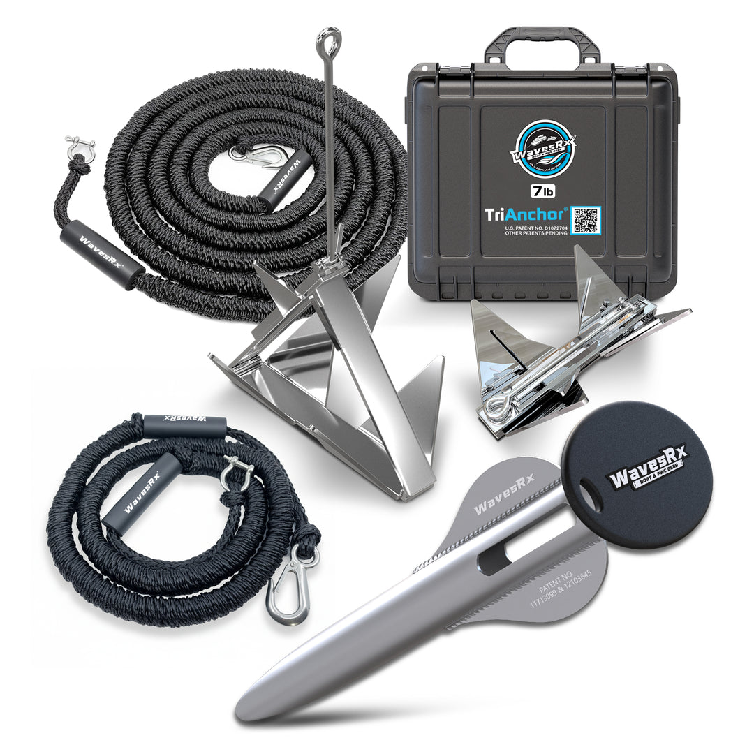 WavesRx 7 lb TriAnchor with 14-50 bungee + 18 inch SpikeAnchor with 7-25 bunge