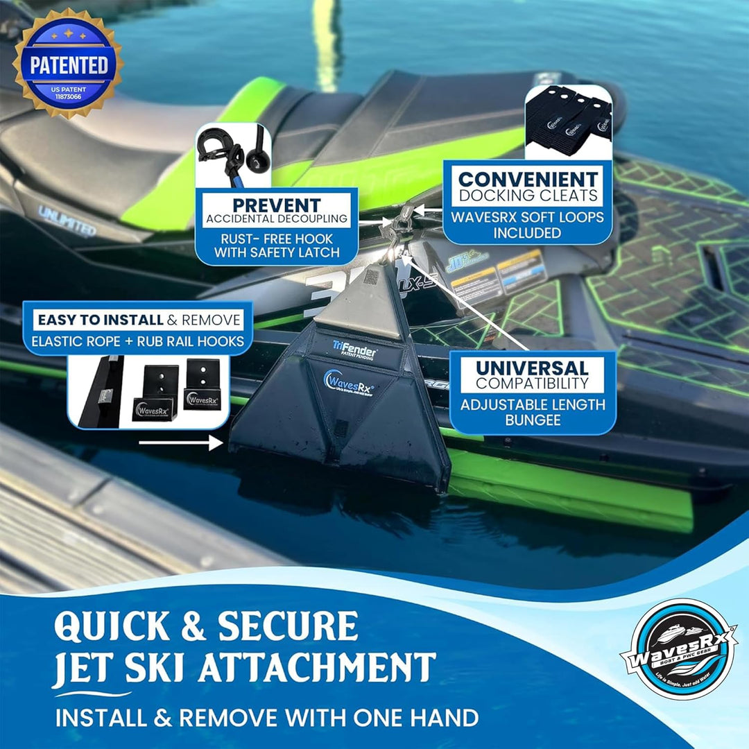 WAVESRX ULTIMATE JET SKI DOCKING BUNDLE | TRIFENDER (2PK) + DOCKINGPAL BUNGEE 3'-5' (2PK) + SOFT LOOP CLEATS