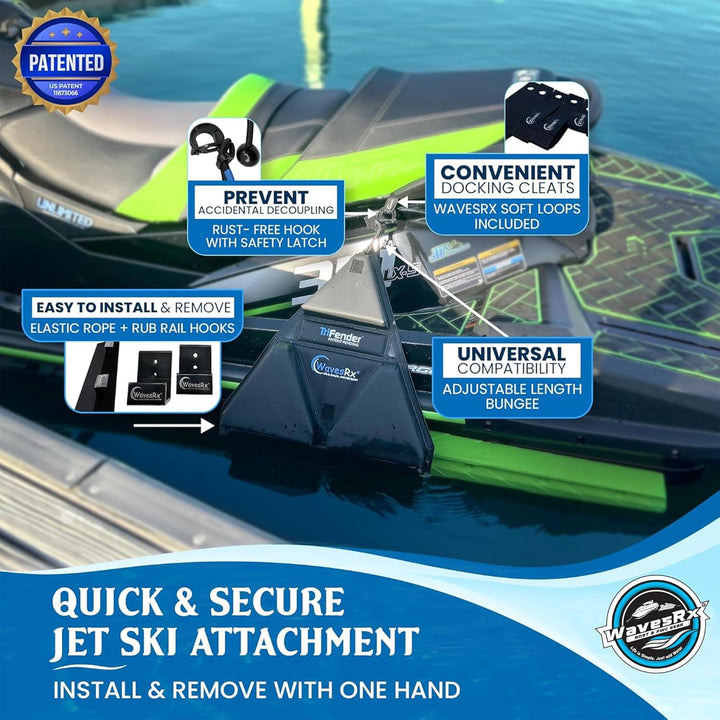 WAVESRX ULTIMATE JET SKI DOCKING BUNDLE | TRIFENDER (2PK) + DOCKINGPAL BUNGEE 3'-5' (2PK) + SOFT LOOP CLEATS
