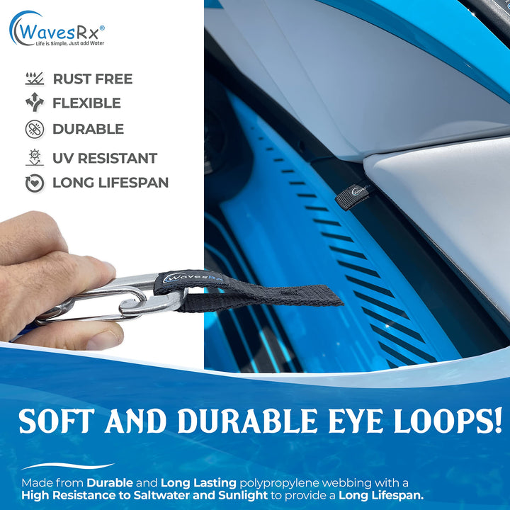 WAVESRX JET SKI DOCKING & ANCHORING BUNDLE | SOFT LOOP CLEATS + ANCHORMATE BUNGEE LINE (7'-14') + WAVECOBRA 12" BEACH SPIKE ALUMINUM ANCHOR