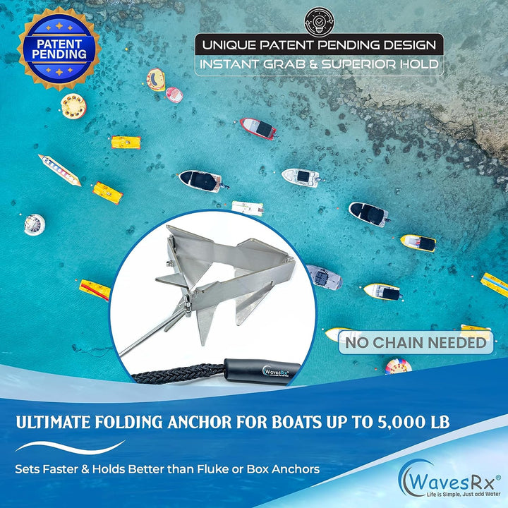 18'' ALUMINUM BEACH SPIKE ANCHOR + 7LB TRIANCHOR (STAINLESS STEEL FOLDING ANCHOR) + 2 ANCHORMATE BUNGEE LINES (7'-14' AND 14'-50')