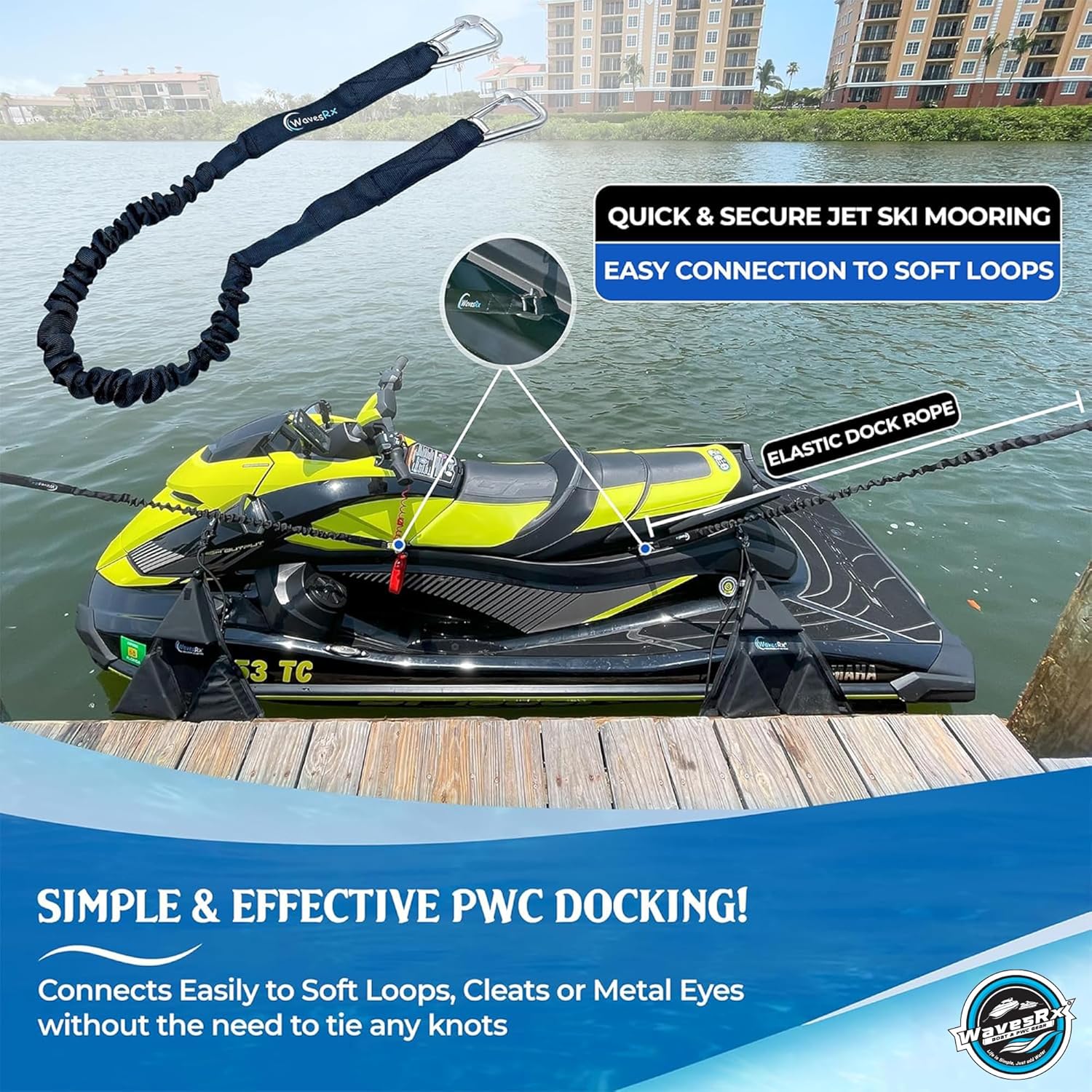WAVESRX ULTIMATE JET SKI DOCKING BUNDLE | TRIFENDER (2PK) + DOCKINGPAL BUNGEE 3'-5' (2PK) + SOFT LOOP CLEATS