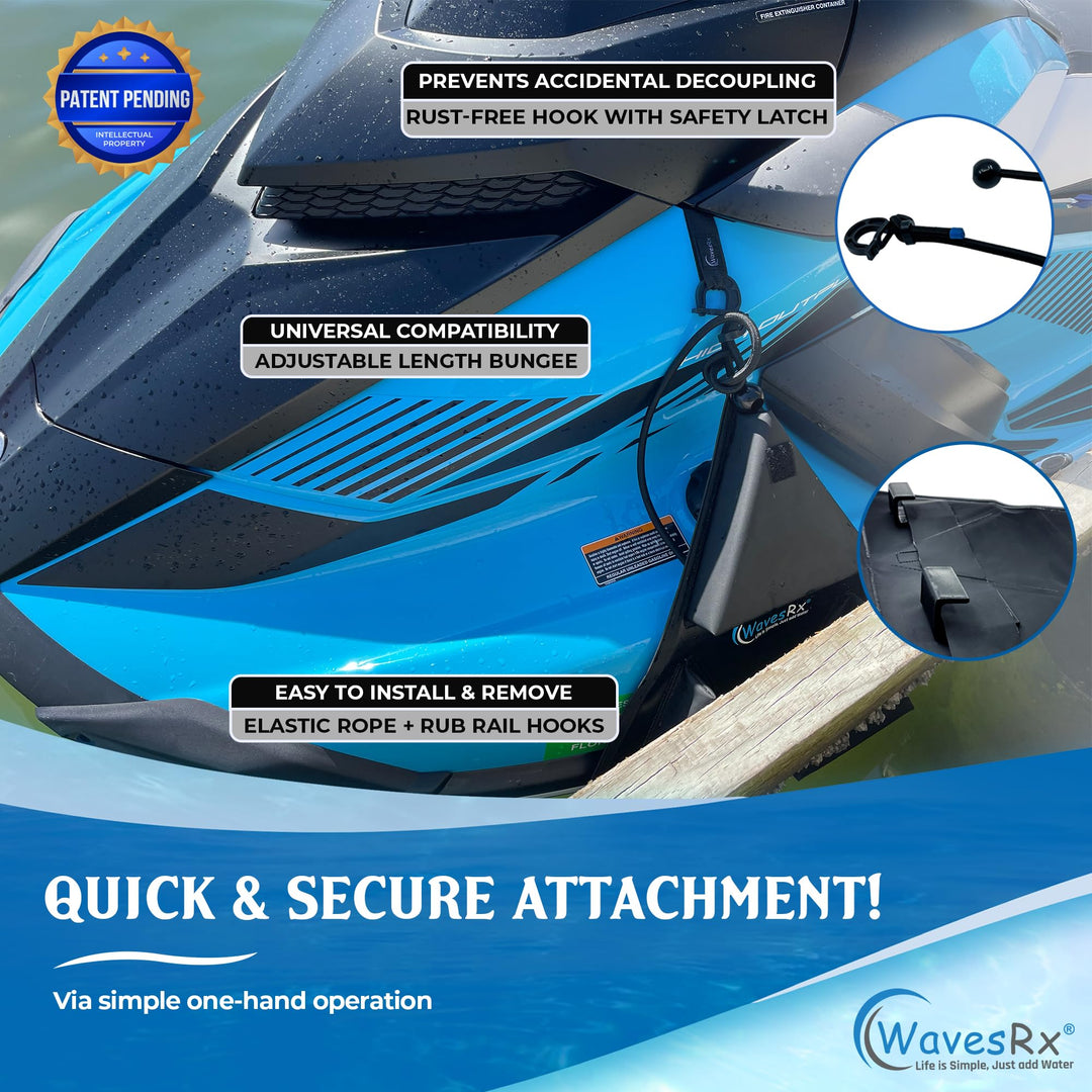 WAVESRX ULTIMATE JET SKI DOCKING BUNDLE | PWC TRIFENDER BUMPERS (2PK) + DOCKINGPAL BUNGEE ROPES 3'-5' (2PK) + SOFT LOOP CLEATS
