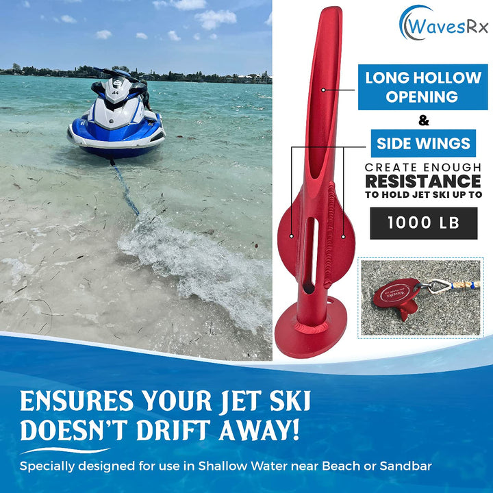 WAVESRX JET SKI DOCKING & ANCHORING BUNDLE | SOFT LOOP CLEATS + ANCHORMATE BUNGEE LINE (7'-14') + WAVECOBRA 12" BEACH SPIKE ALUMINUM ANCHOR