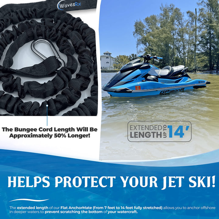WAVESRX JET SKI DOCKING & ANCHORING BUNDLE | SOFT LOOP CLEATS + ANCHORMATE BUNGEE LINE (7'-14') + WAVECOBRA 12" BEACH SPIKE ALUMINUM ANCHOR