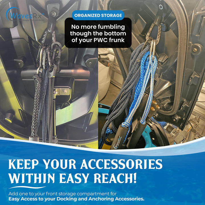 WAVESRX JET SKI DOCKING & ANCHORING BUNDLE | SOFT LOOP CLEATS + ANCHORMATE BUNGEE LINE (7'-14') + WAVECOBRA 12" BEACH SPIKE ALUMINUM ANCHOR