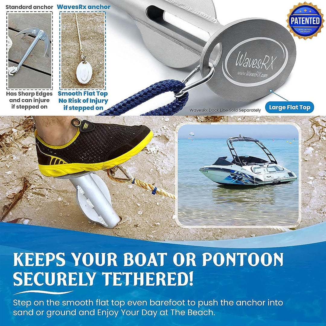 18'' ALUMINUM BEACH SPIKE ANCHOR + 7LB TRIANCHOR (STAINLESS STEEL FOLDING ANCHOR) + 2 ANCHORMATE BUNGEE LINES (7'-14' AND 14'-50')