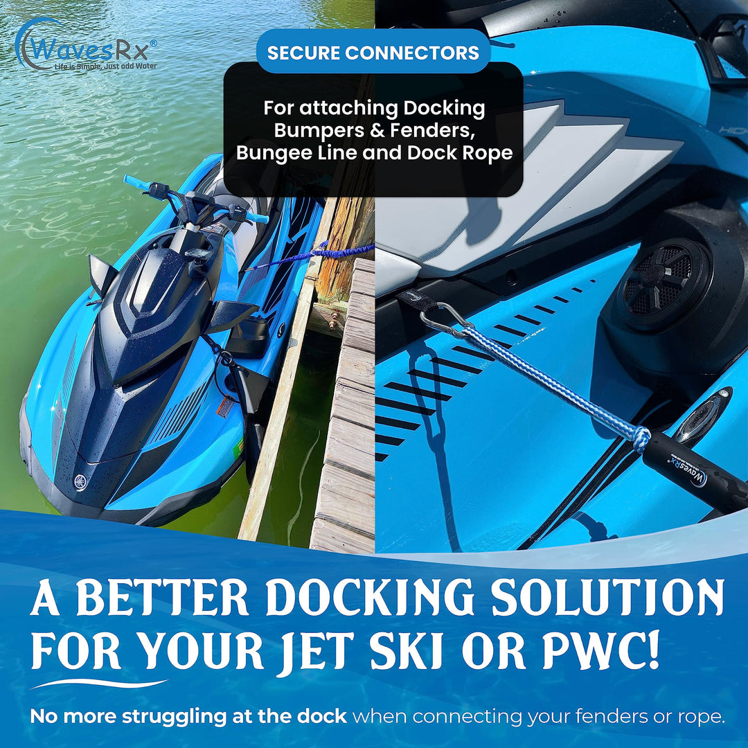 WavesRx Ultimate Jet Ski Docking Bundle | PWC TriFender Bumpers (2PK) + DockingPal Bungee Ropes 3'-5' (2PK) + Soft Loop Cleats (7PK)
