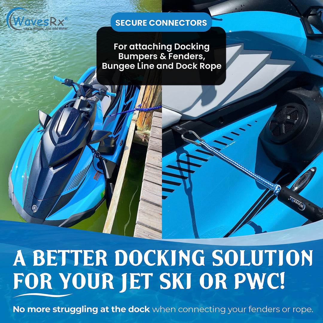 WAVESRX ULTIMATE JET SKI DOCKING BUNDLE | PWC TRIFENDER BUMPERS (2PK) + DOCKINGPAL BUNGEE ROPES 3'-5' (2PK) + SOFT LOOP CLEATS