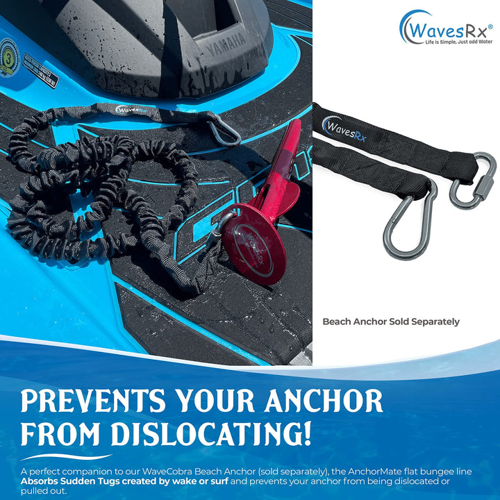WAVESRX JET SKI DOCKING & ANCHORING BUNDLE | SOFT LOOP CLEATS + ANCHORMATE BUNGEE LINE (7'-14') + WAVECOBRA 12" BEACH SPIKE ALUMINUM ANCHOR