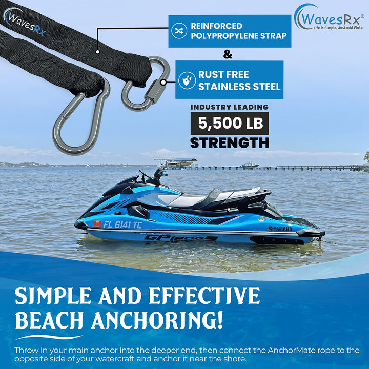WAVESRX JET SKI DOCKING & ANCHORING BUNDLE | SOFT LOOP CLEATS + ANCHORMATE BUNGEE LINE (7'-14') + WAVECOBRA 12" BEACH SPIKE ALUMINUM ANCHOR