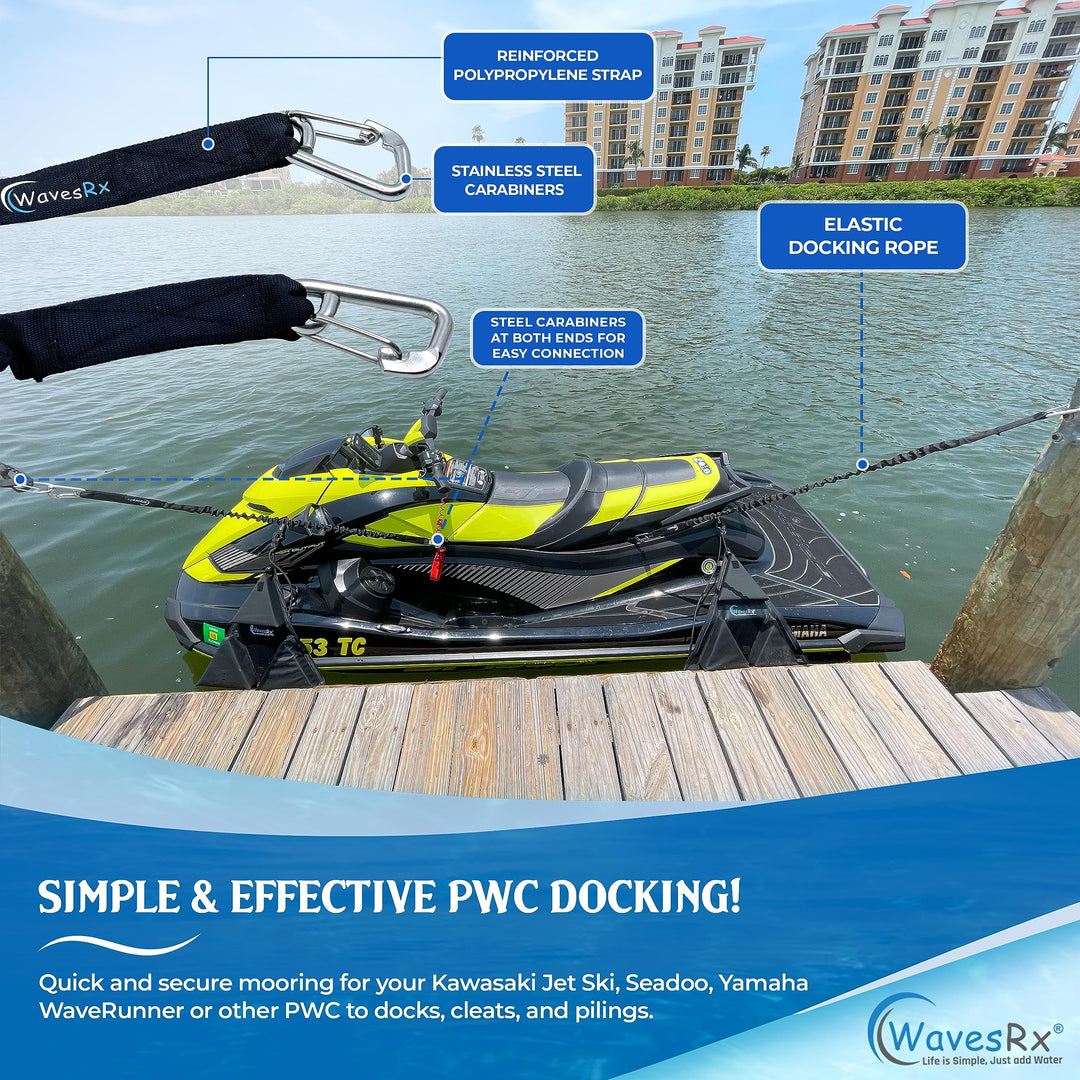 WAVESRX JET SKI & PWC DOCKING BUNDLE | JETSKI SOFT LOOP CLEATS + DOCKINGPAL 3'-5" BUNGEE LINES