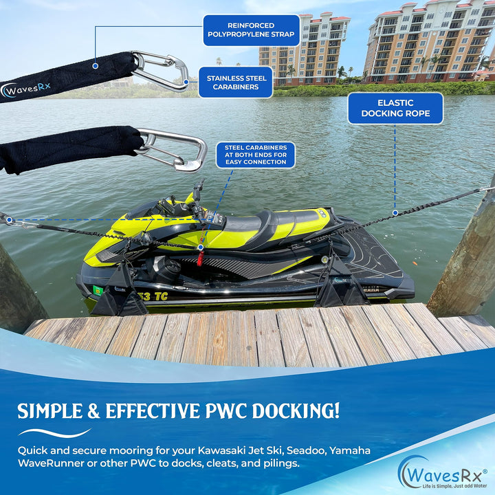 WAVESRX JET SKI & PWC DOCKING BUNDLE | JETSKI SOFT LOOP CLEATS + DOCKINGPAL 3'-5" BUNGEE LINES