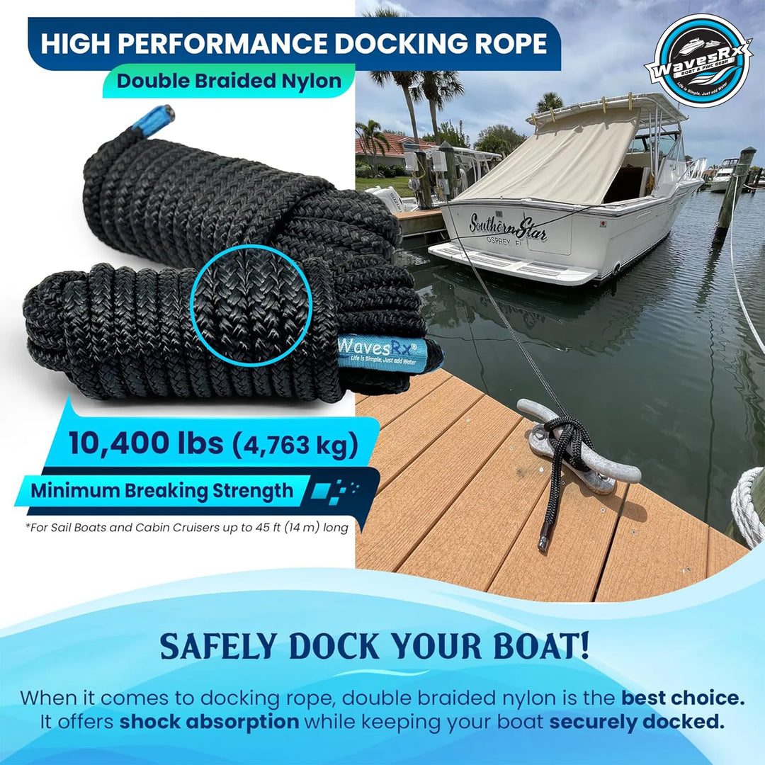 WAVESRX PREMIUM DOCK LINE 5/8” X 25’ + DOCK LINE 3/8” X 15' +  ERASER PADS