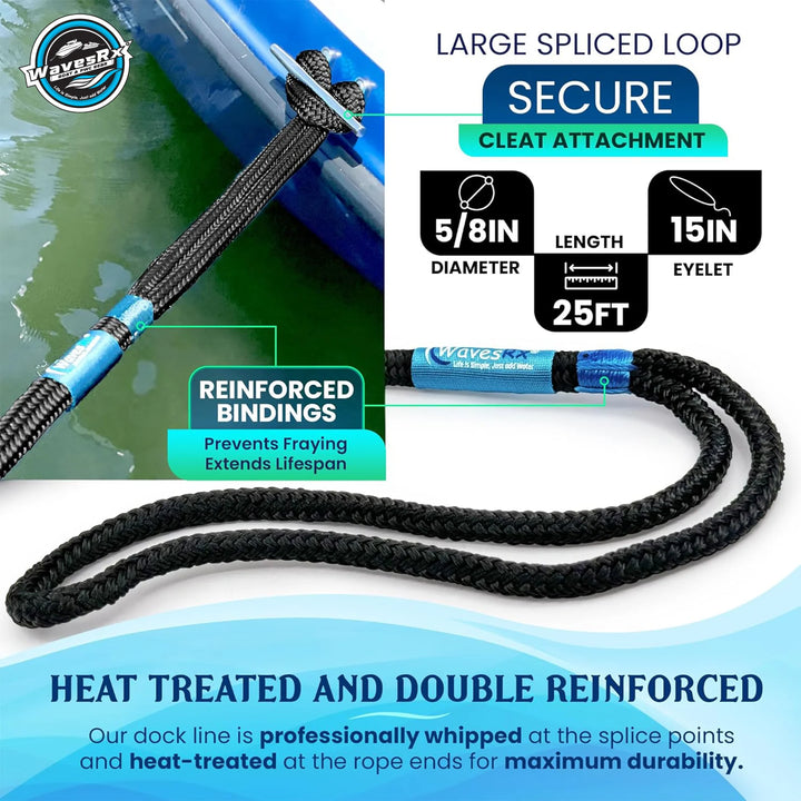 WAVESRX PREMIUM DOCK LINE 5/8” X 25’ + DOCK LINE 3/8” X 15' +  ERASER PADS