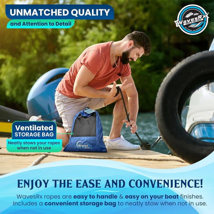 WAVESRX BUNGEE LINE (14' - 50') + ALUMINUM SAND ANCHOR + BOAT DOCK LINE ⅜” X 15’