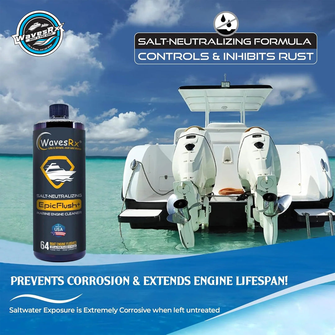 WAVESRX SALT-NEUTRALIZING BOAT SOAP (EPICWASH) + MARINE ENGINE FLUSH (EPICFLUSH) + BILGEPODS