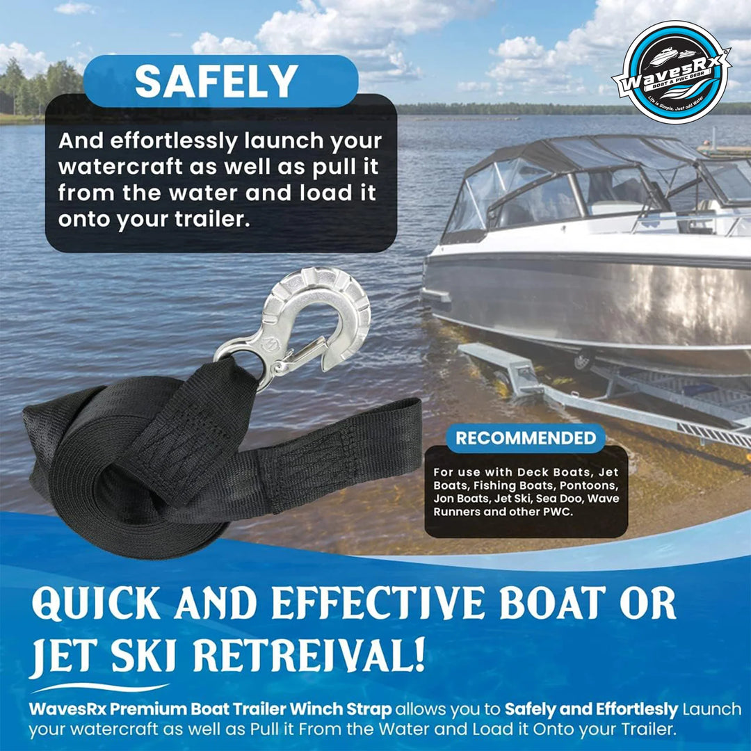 JET SKI TRAILER WINCH STRAP + 2PK 24" TRANSOM TIE-DOWN STRAPS