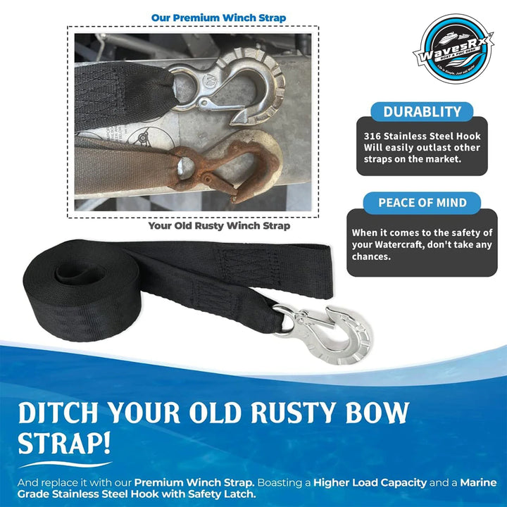 JET SKI TRAILER WINCH STRAP + 2PK 24" TRANSOM TIE-DOWN STRAPS