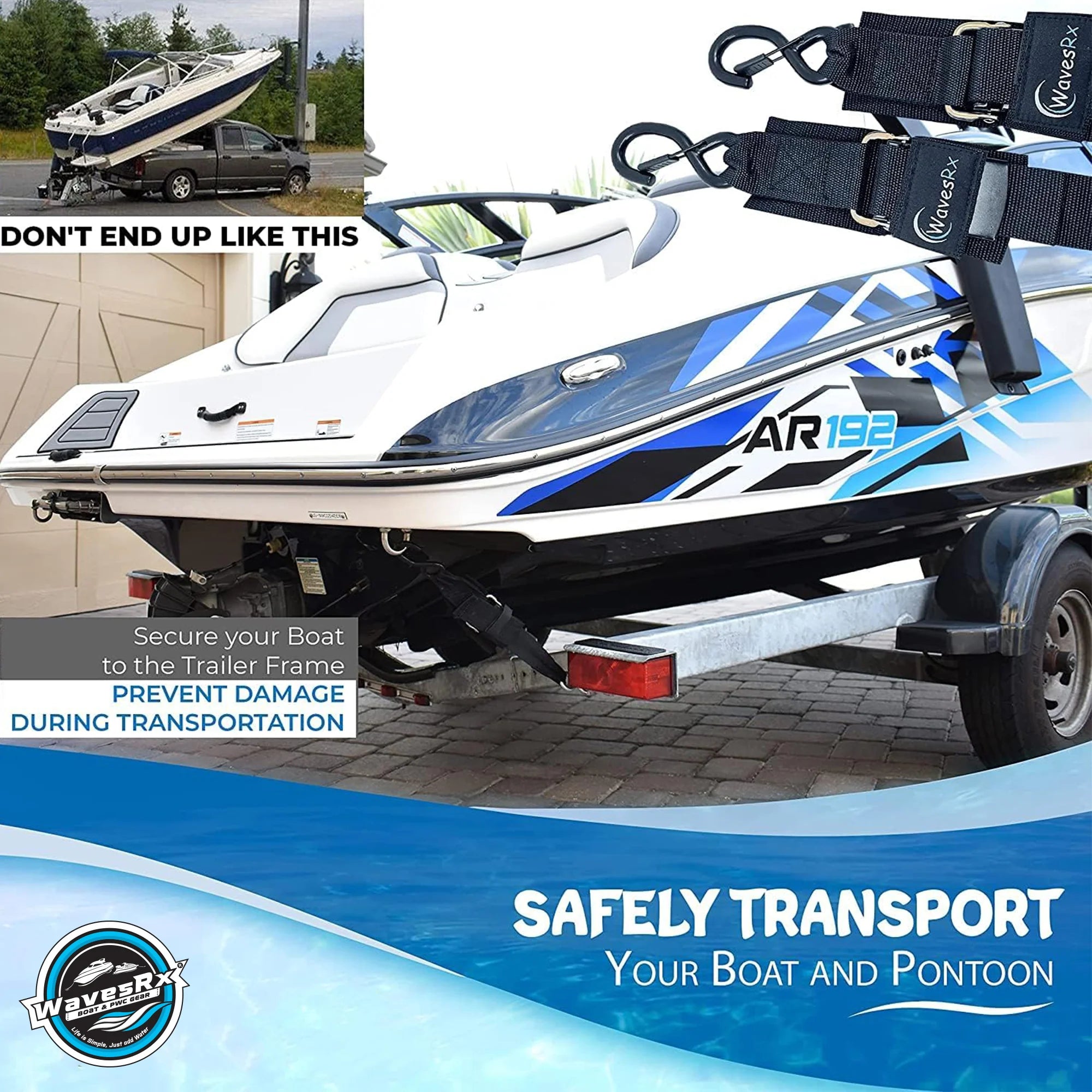JET SKI TRAILER WINCH STRAP + 2PK 48" TRANSOM TIE-DOWN STRAPS