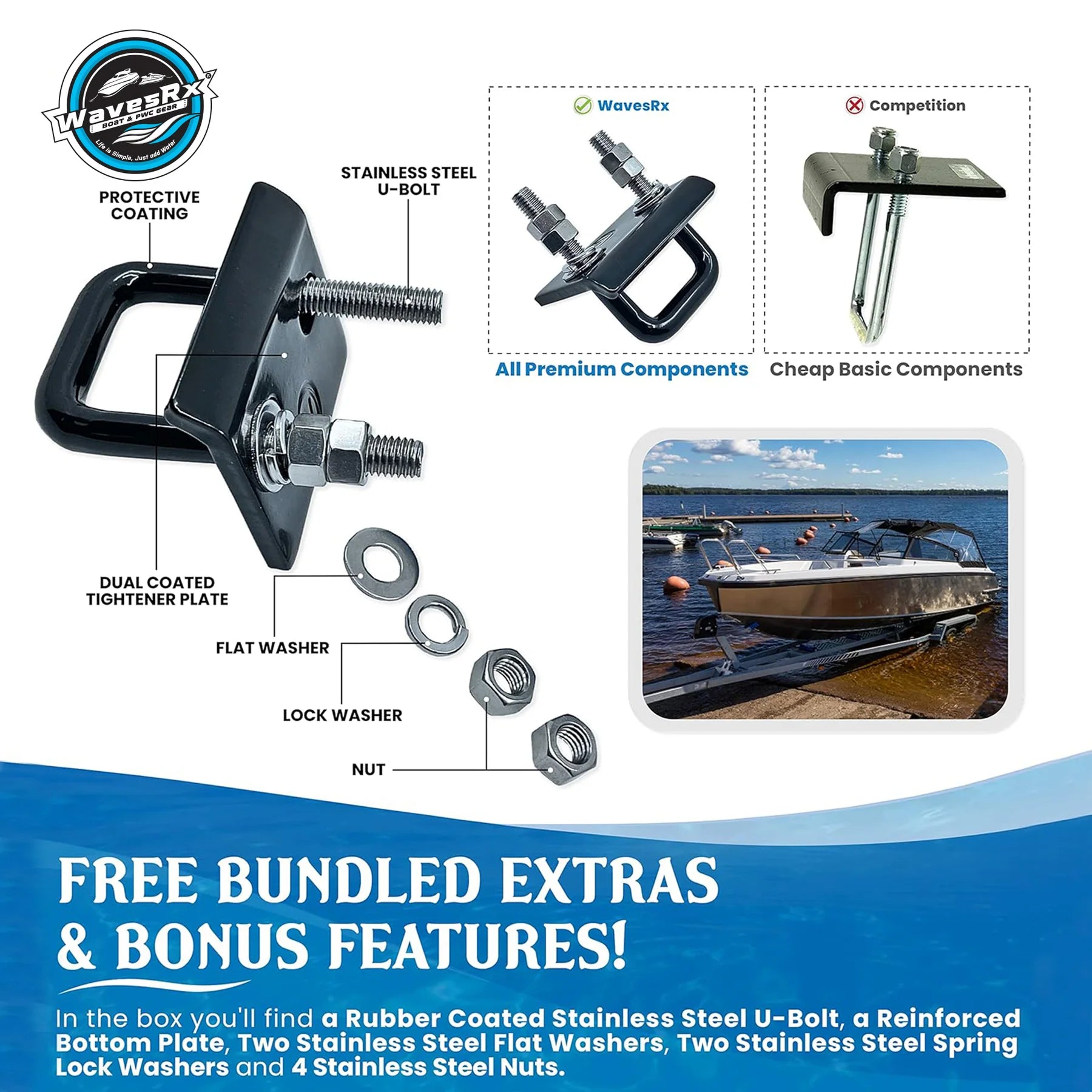 WINCH STRAP WITH SS HOOK + BOAT TRAILER HITCH TIGHTENER & STABILIZER