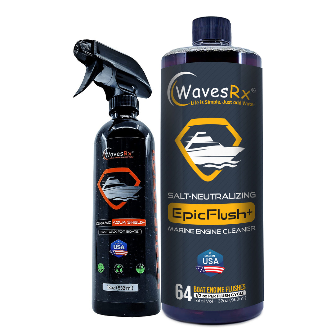 WAVESRX CERAMIC SEALANT SPRAY WAX (AQUASHIELD) + MARINE ENGINE FLUSH & PROTECTANT (EPICFLUSH) 32 OZ | REMOVES SALT & CONTAMINANT | ADD PROTECTIVE CERAMIC COATING TO PREVENT MINERAL BUILDUP & CORROSION