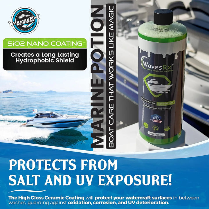 WAVESRX MARINE SCUFF ERASERS PAD + CERAMIC SPRAY WAX (AQUASHIELD) + BOAT WASH (EPICWASH)