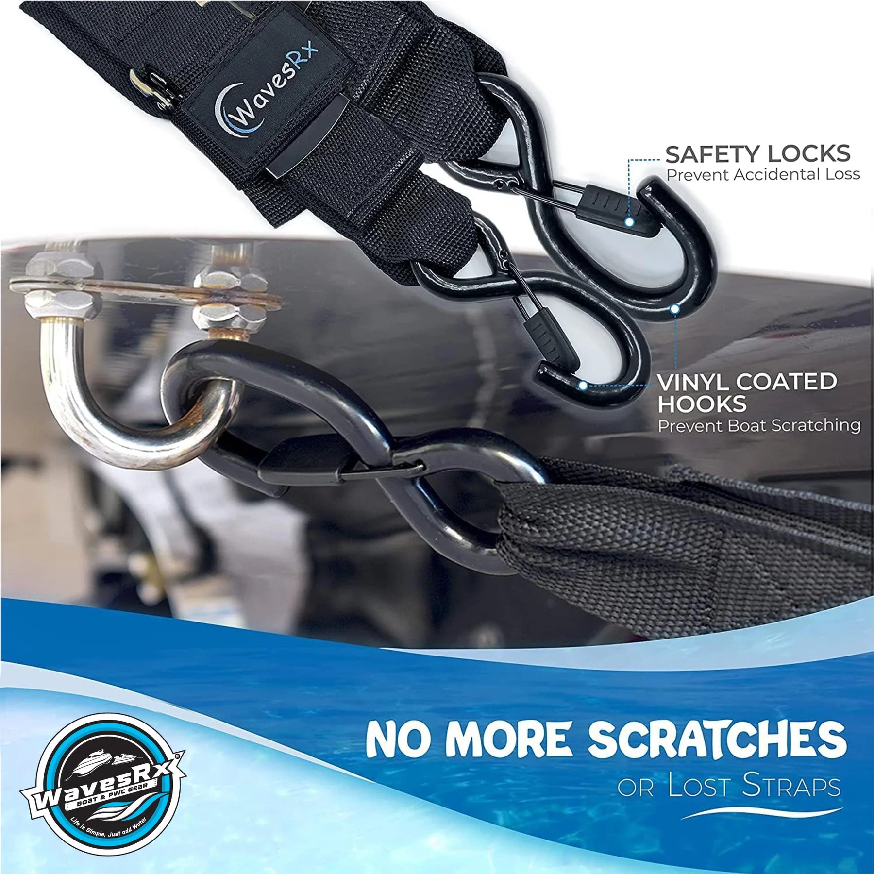WAVESRX 24" JET SKI TIE-DOWN STRAPS (2PK) + CERAMIC SPRAY WAX (AQUASHIELD)