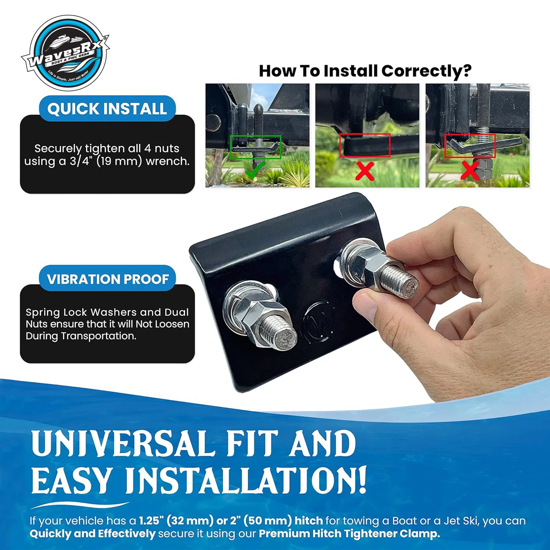 WINCH STRAP WITH SS HOOK + BOAT TRAILER HITCH TIGHTENER & STABILIZER