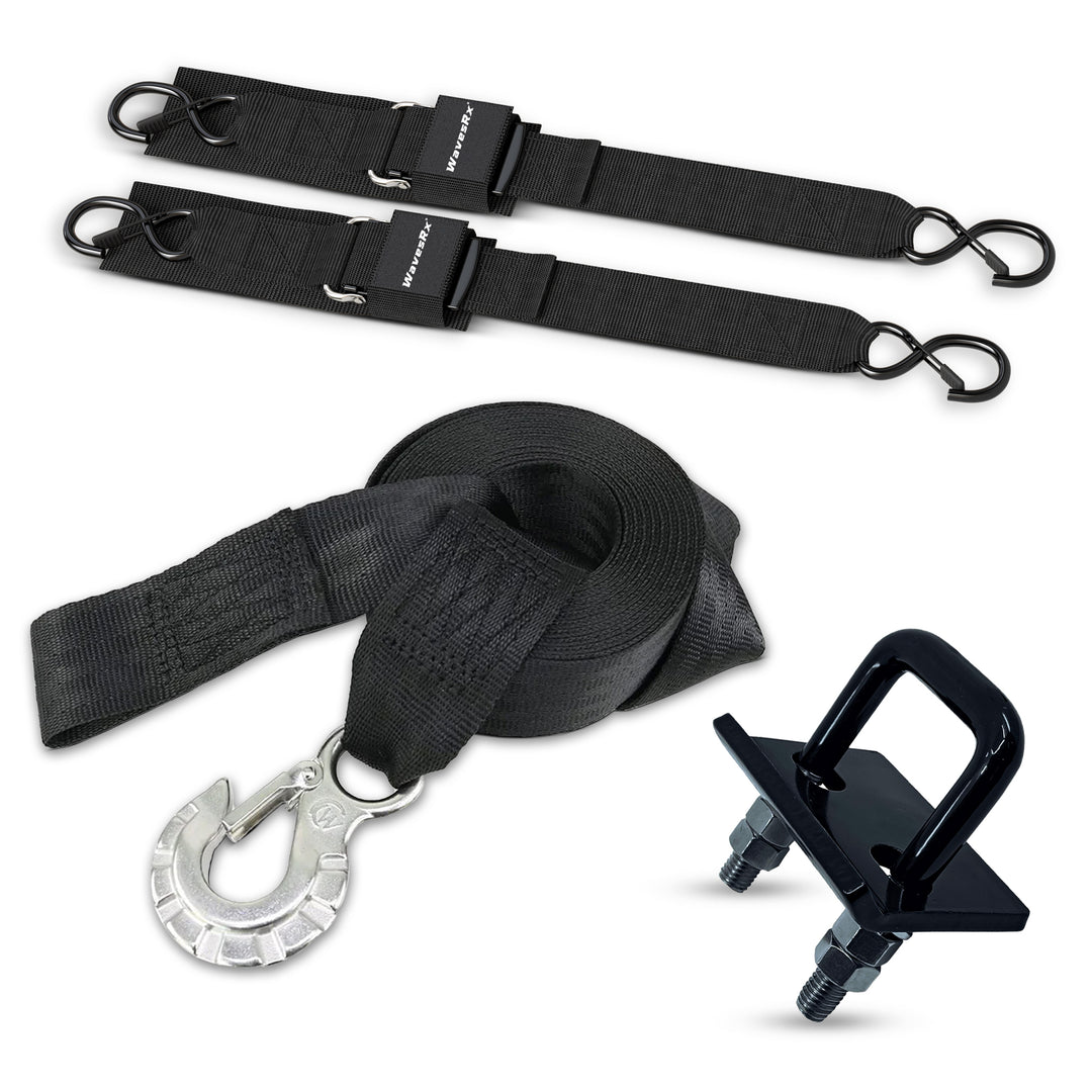 WINCH STRAP + 2PK 48" TRANSOM STRAPS + HITCH TIGHTENER