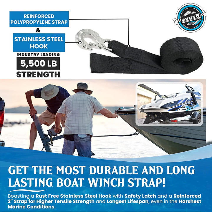 JET SKI TRAILER WINCH STRAP + 2PK 24" TRANSOM TIE-DOWN STRAPS